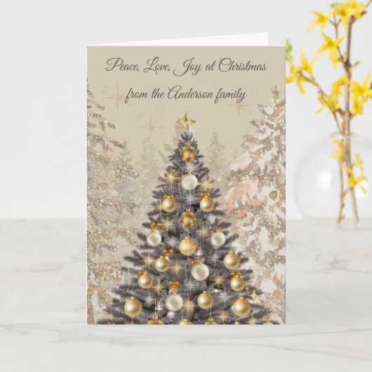 Christmas Tree Family Photo Greeting Card  カード (黄色い花)