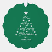 Christmas Tree Family Photo Typography Stars Green オーナメントカード (正面)