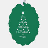 Christmas Tree Family Photo Typography Stars Green オーナメントカード (左)