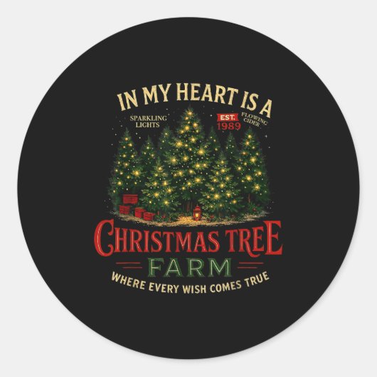 Christmas Tree Farm In My Heart Holiday Forest Gif ラウンドシール (正面)