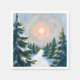 Christmas Tree Farm Watercolor Painting Holiday スタンダードカクテルナプキン