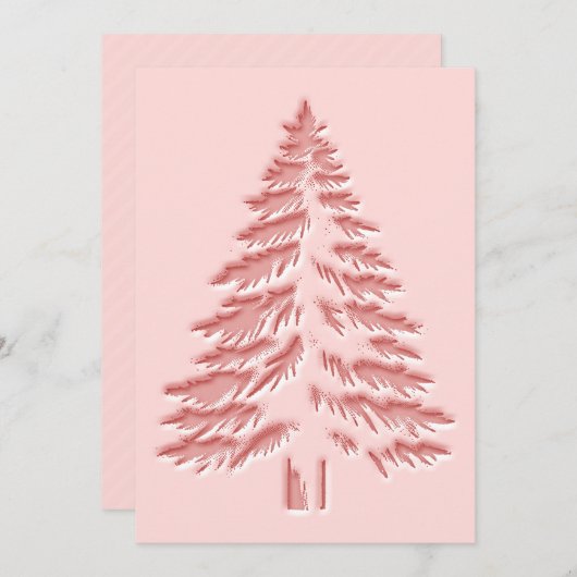 Christmas Tree Faux Embossed Distressed Chic Pink シーズンカード (正面/裏面)
