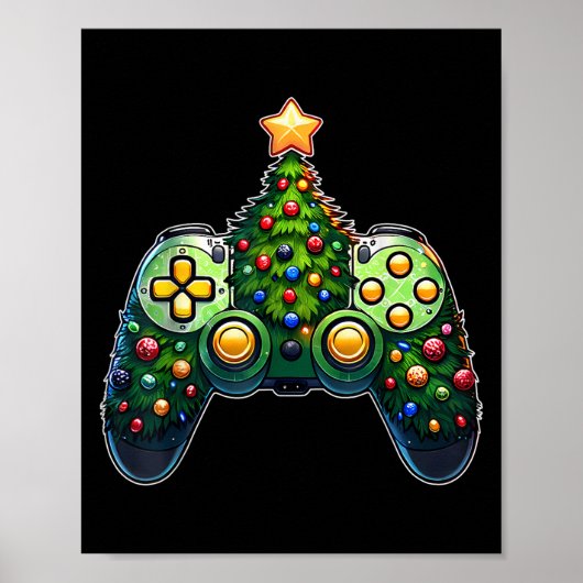 Christmas Tree Gaming Shirts Video Game Controller ポスター (正面)