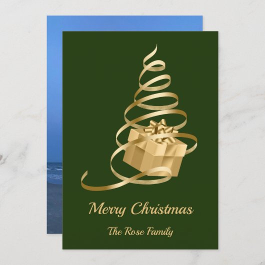 Christmas Tree Gift Flat Holiday Card シーズンカード (正面/裏面)