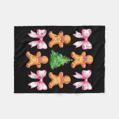 Christmas Tree Gingerbread Man Bow Pattern Xmas Gi フリースブランケット (正面(横))
