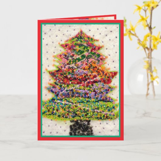 Christmas Tree glitter sparkle red green beads カード (黄色い花)