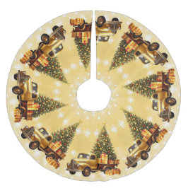 Christmas Tree Gold Truck Tree Skirt ブラッシュドポリエステルツリースカート