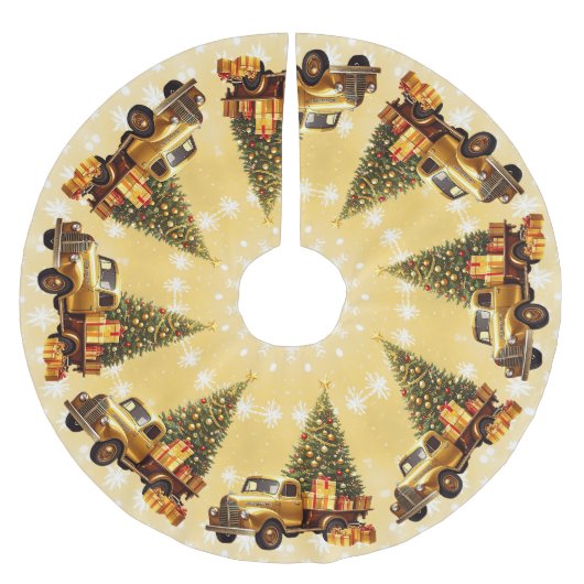 Christmas Tree Gold Truck Tree Skirt ブラッシュドポリエステルツリースカート (正面)