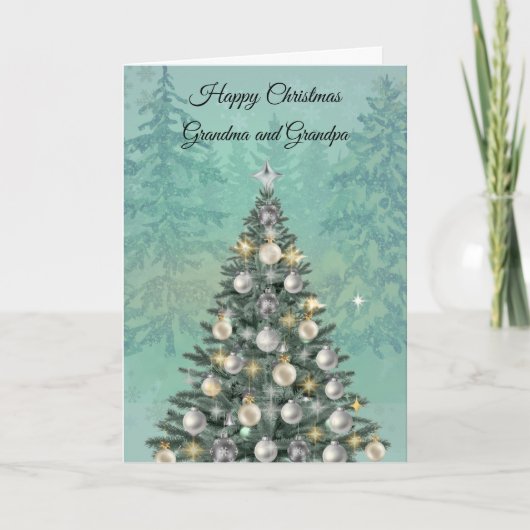 Christmas Tree Grandparents Photo Greeting Card カード (正面)