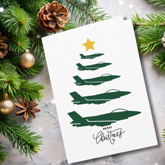 Christmas Tree Green Military Airplane Minimalist カード