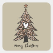 Christmas Tree Heart Leopard Gift Xmas Holiday スクエアシール (正面)