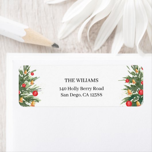 Christmas Tree Holiday Return Address ラベル (インサイチュ)