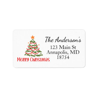 Christmas Tree Holiday Return Address Label ラベル