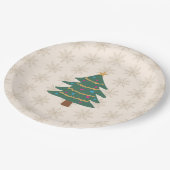 Christmas Tree Illustration Snowflake Pattern ペーパープレート (アングル)