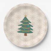 Christmas Tree Illustration Snowflake Pattern ペーパープレート (正面)