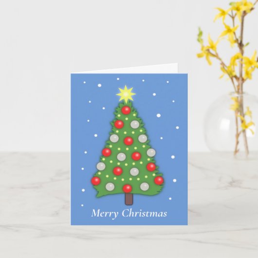 Christmas Tree in Snow Festive Holiday Card カード (黄色い花)