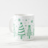 Christmas Tree in Snow Green and White Inky Doodle コーヒーマグカップ (正面左)