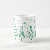 Christmas Tree in Snow Green and White Inky Doodle コーヒーマグカップ (中央)