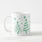 Christmas Tree in Snow Green and White Inky Doodle コーヒーマグカップ (左)