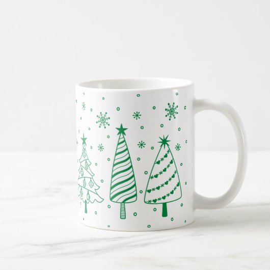Christmas Tree in Snow Green and White Inky Doodle コーヒーマグカップ (右)