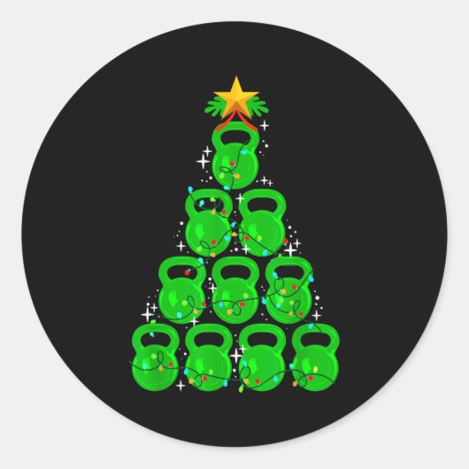 Christmas Tree Kettlebell Xmas Gym Workout Fitness ラウンドシール (正面)