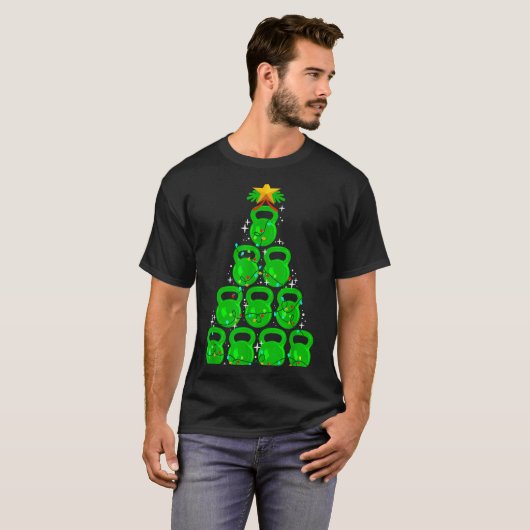 Christmas Tree Kettlebell Xmas Gym Workout Fitness Tシャツ (正面フル)
