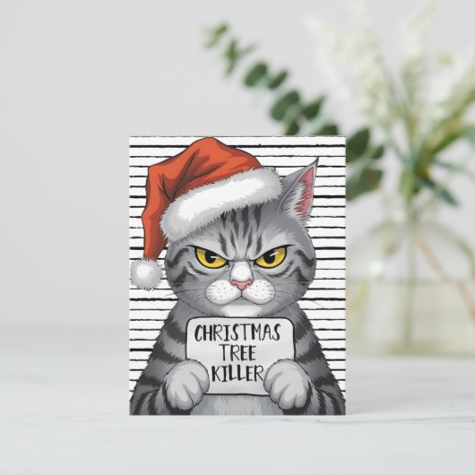 Christmas Tree Killer Funny Cat シーズンカード (スタンド正面)