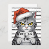 Christmas Tree Killer Funny Cat シーズンカード (正面/裏面)