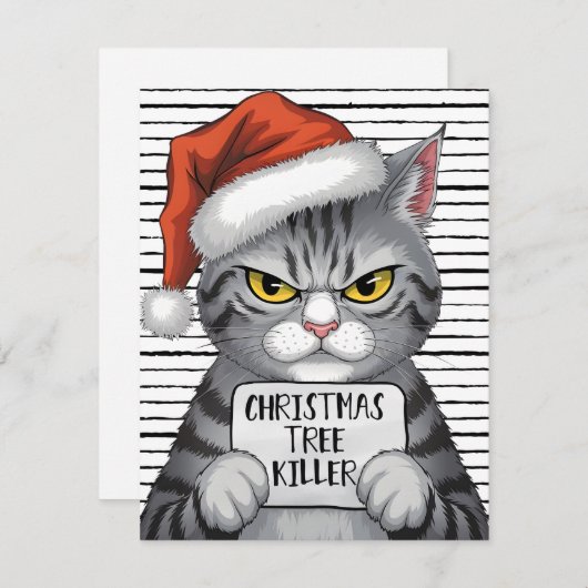 Christmas Tree Killer Funny Cat シーズンカード (正面/裏面)