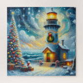 Christmas Tree Lighthouse Nautical Coastal Blue ジグソーパズル (縦)