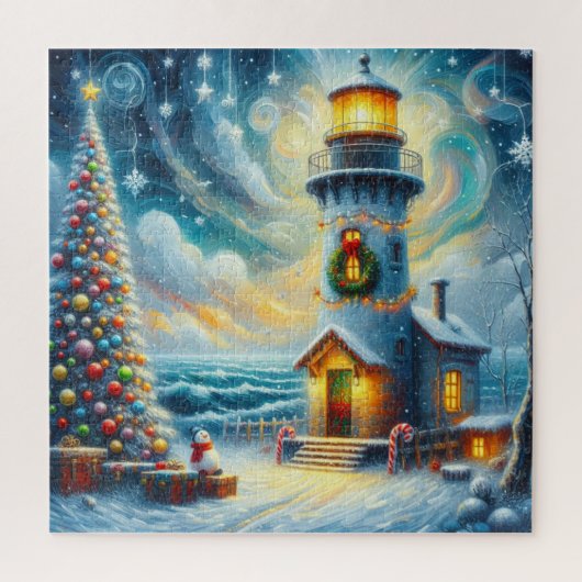 Christmas Tree Lighthouse Nautical Coastal Blue ジグソーパズル (縦)