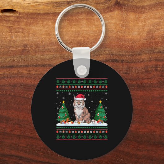 Christmas Tree Lights Bobcat Santa Ugly Xmas Sweat キーホルダー (正面)