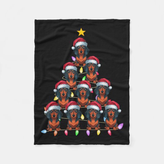 Christmas Tree Lights Men Women Santa Dachshund Do フリースブランケット (正面)