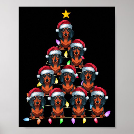 Christmas Tree Lights Men Women Santa Dachshund Do ポスター (正面)