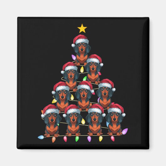 Christmas Tree Lights Men Women Santa Dachshund Do マグネット (正面)