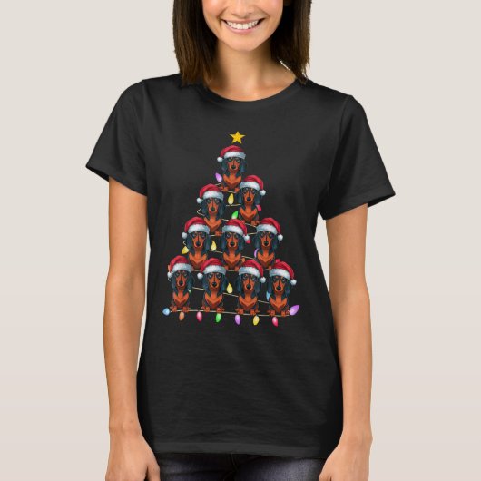 Christmas Tree Lights Men Women Santa Dachshund Do Tシャツ (正面)