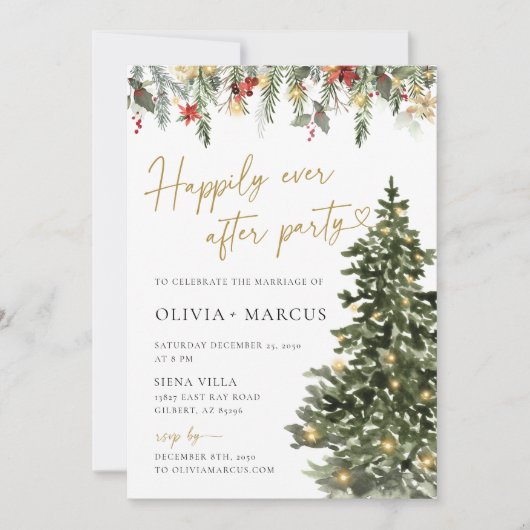 Christmas Tree Lights Pine Winter After Party 招待状 (正面)