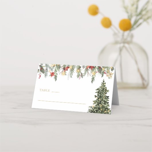 Christmas Tree Lights Pine Winter Wedding プレイスカード (正面)