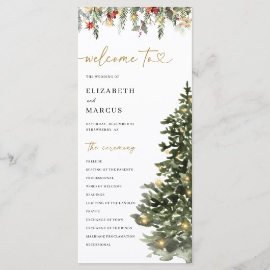 Christmas Tree Lights Pine Winter Wedding Program プログラム (正面)