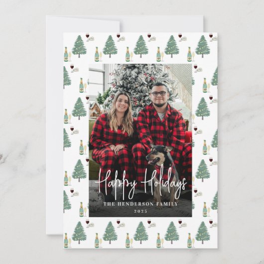 Christmas Tree Lights Wine Cheese Custom Photo シーズンカード (正面)