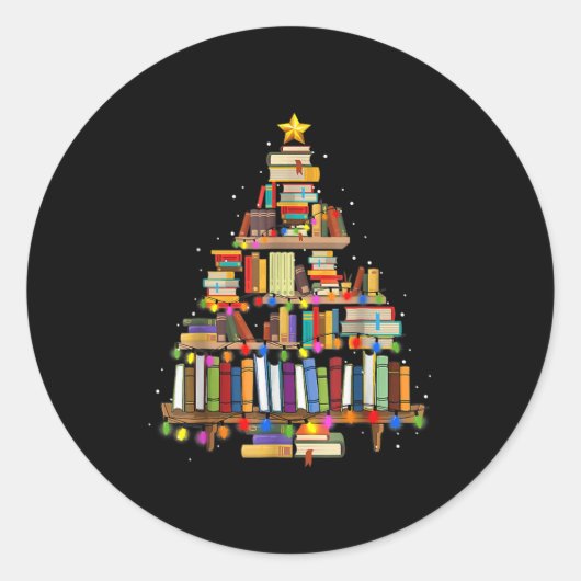 Christmas Tree Made Of Books Teacher Book Lovers C ラウンドシール (正面)