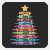 Christmas Tree Made of Crayons School Teacher Life スクエアシール (正面)