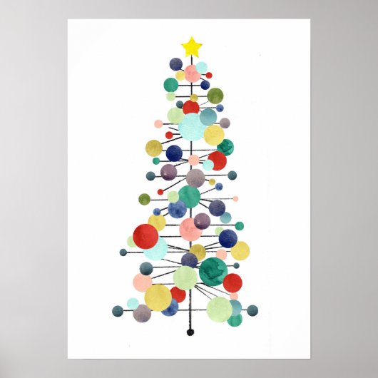 Christmas Tree Mid Century Modern Retro Dots ポスター (正面)