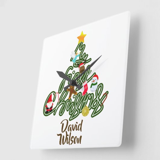  Christmas Tree Name My First Christmas for Kids スクエア壁時計 (傾斜)