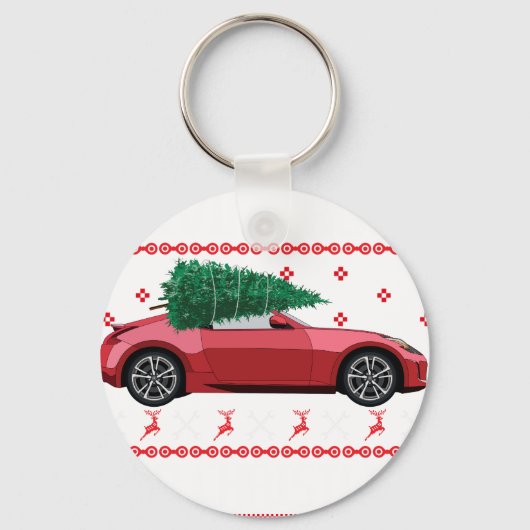 Christmas Tree Oldtimer Car Xmas Ugly Sweater Pull キーホルダー (正面)