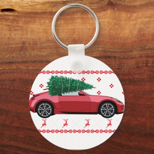 Christmas Tree Oldtimer Car Xmas Ugly Sweater Pull キーホルダー (正面)