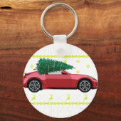 Christmas Tree Oldtimer Car Xmas Ugly Sweater Pull キーホルダー (正面)