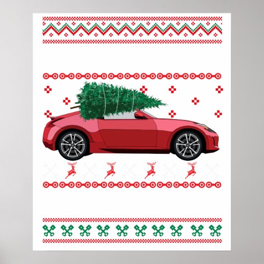 Christmas Tree Oldtimer Car Xmas Ugly Sweater Pull ポスター (正面)