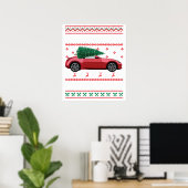 Christmas Tree Oldtimer Car Xmas Ugly Sweater Pull ポスター (ホームオフィス)