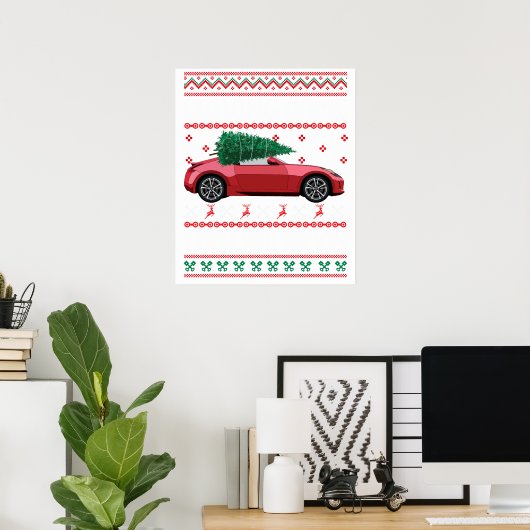 Christmas Tree Oldtimer Car Xmas Ugly Sweater Pull ポスター (ホームオフィス)